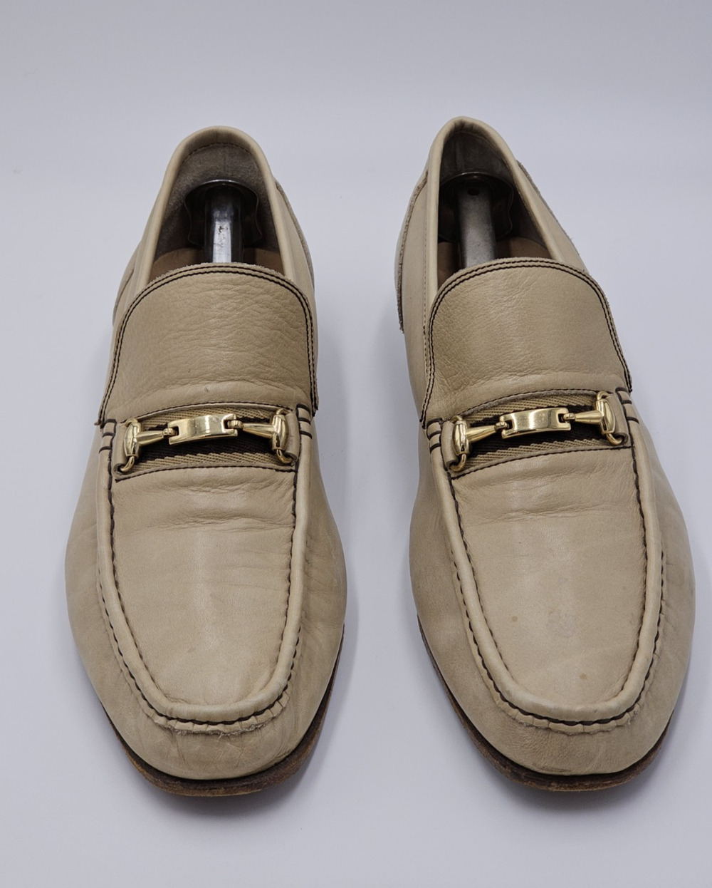 Vintage Bruno Magli Forli Italy Mens 10N Cream Tan Horse Bit Leather Loafers